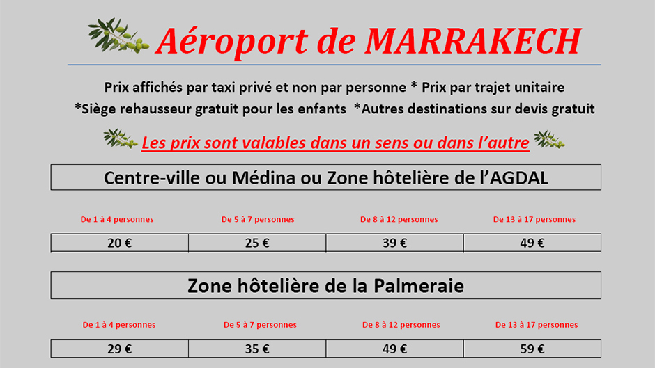 tarifs transfert aéroport marrakech